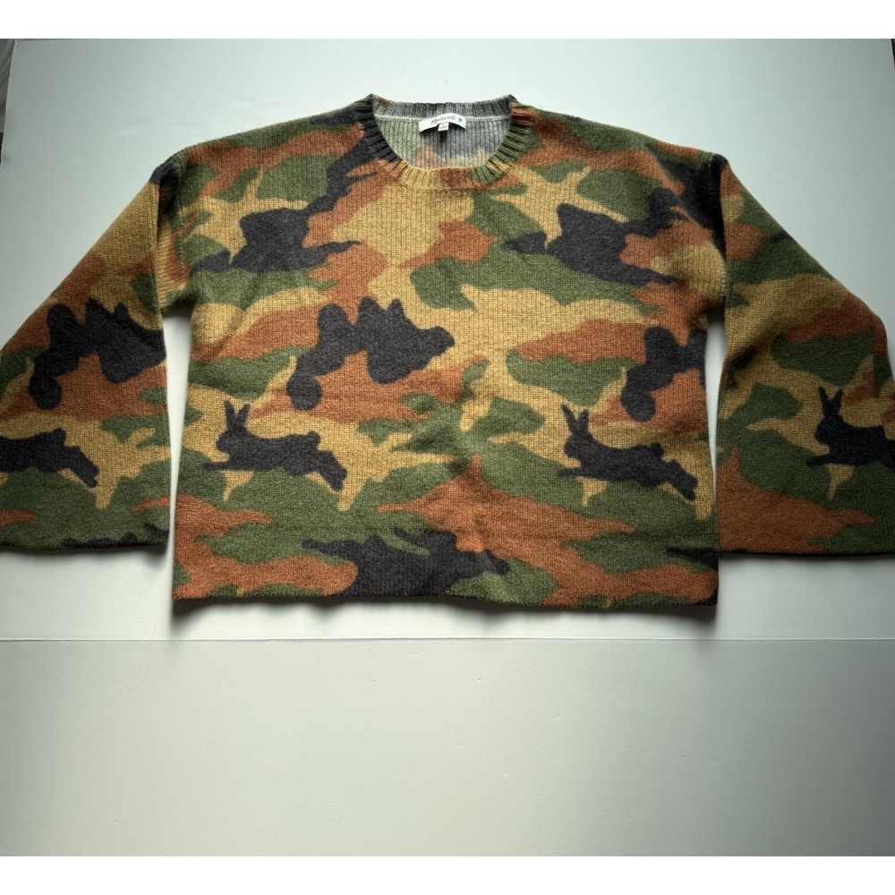 Madewell Cottontail Camo Wide Sleeve Sweater 100% Merino Wool Size S